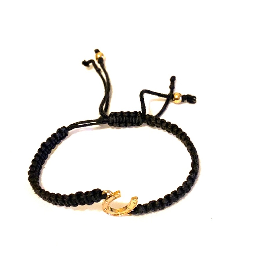 Black Drawstring Good Luck Horseshoe Bracelet